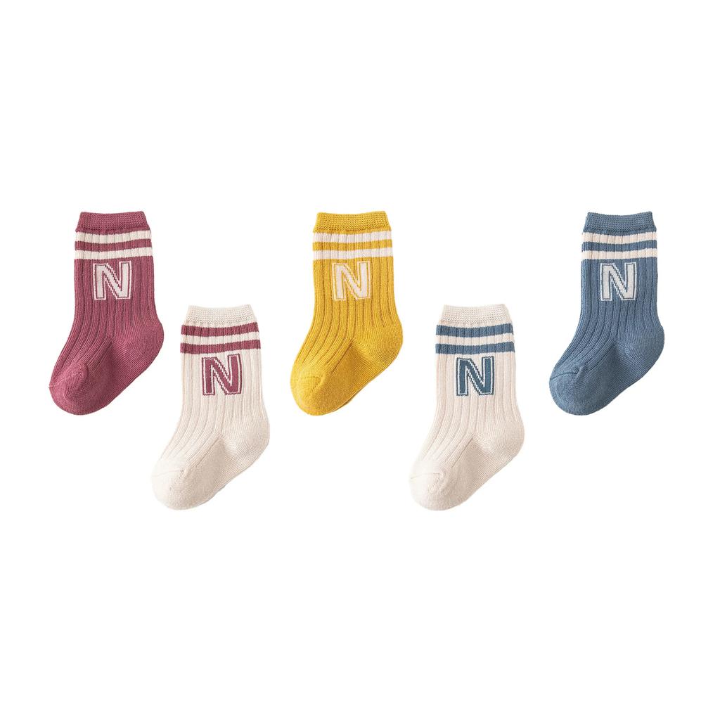 5/6pairs Cotton Letter Infant Boys Socks High Quality Breathable Casual Baby Boys Mid Tube Socks Children's Boys White Socks Kit
