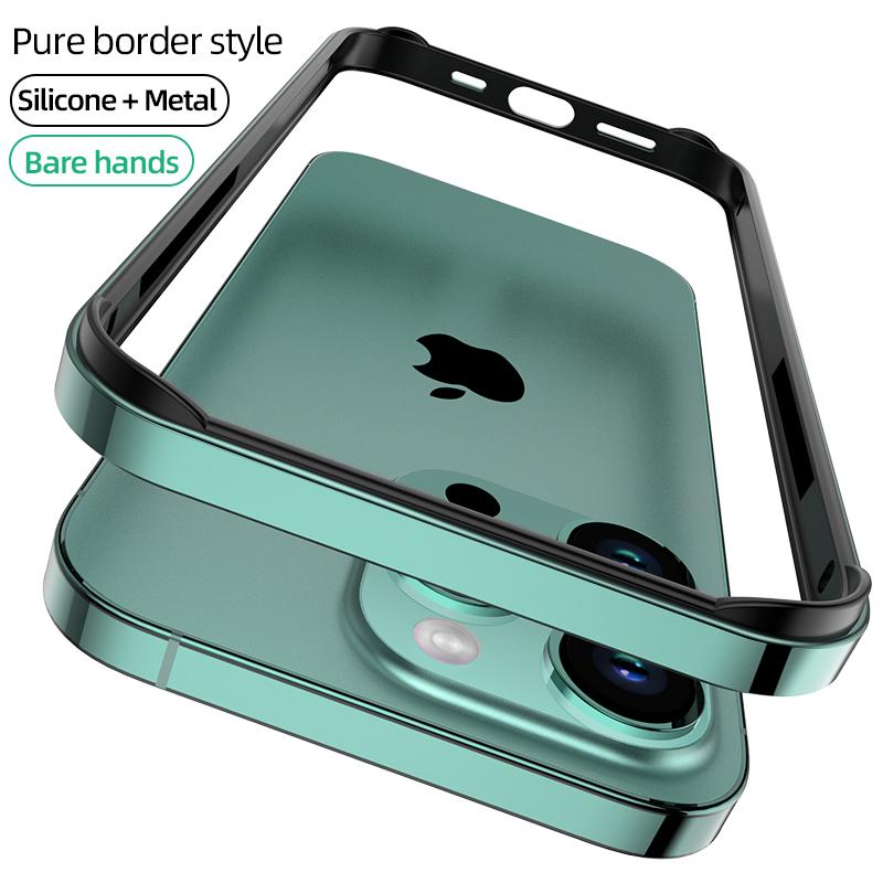 Роскошный алюминиевый чехол-бампер Hybird с силиконовой рамкой для IPhone 14 Plus 13 12 Mini 11 15 Pro Max 14pro XR XS Противоударный защитный чехол