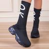 TUINANLE Thick Sole Long Boots for Women Elastic Socks Shoes Boots Mid-calf Round Toe Low Heels