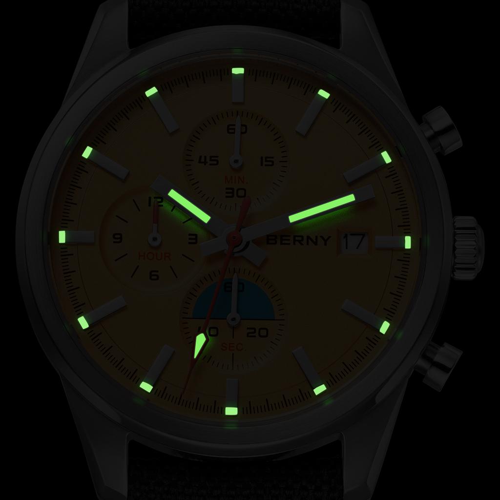 BERNY Chronograph Quartz Men Watch Luminous Miyota OS10 Top Luxury AR Coated Sapphire 5ATM Waterproof Sports Men’s Watches