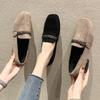 2024 Autumn Winter Women Loafers Low Heels Boat Shoes Square Toe Dress Shoes Chain Faux Suede Plush Warm Ladies Shoes Plus Size