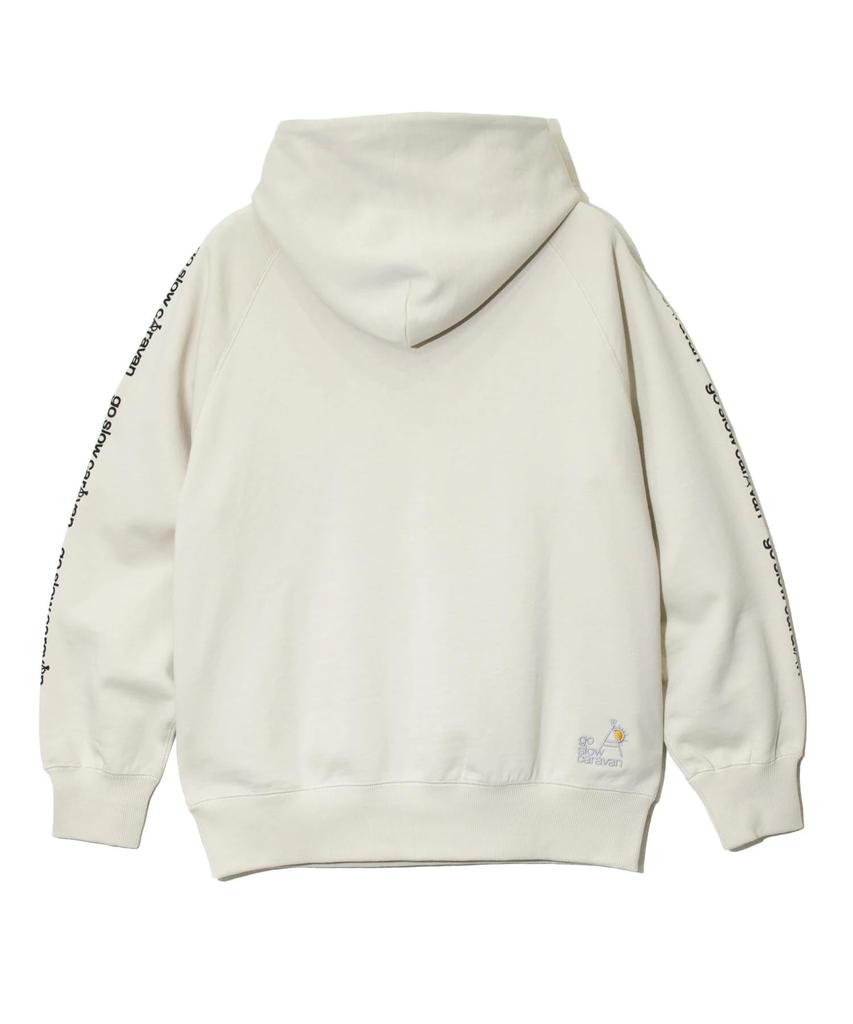 [go slow caravan] 332608 Air-Spun Fleece Pullover Hoodie with a "Camping Cat" Design, Ivory, Size L