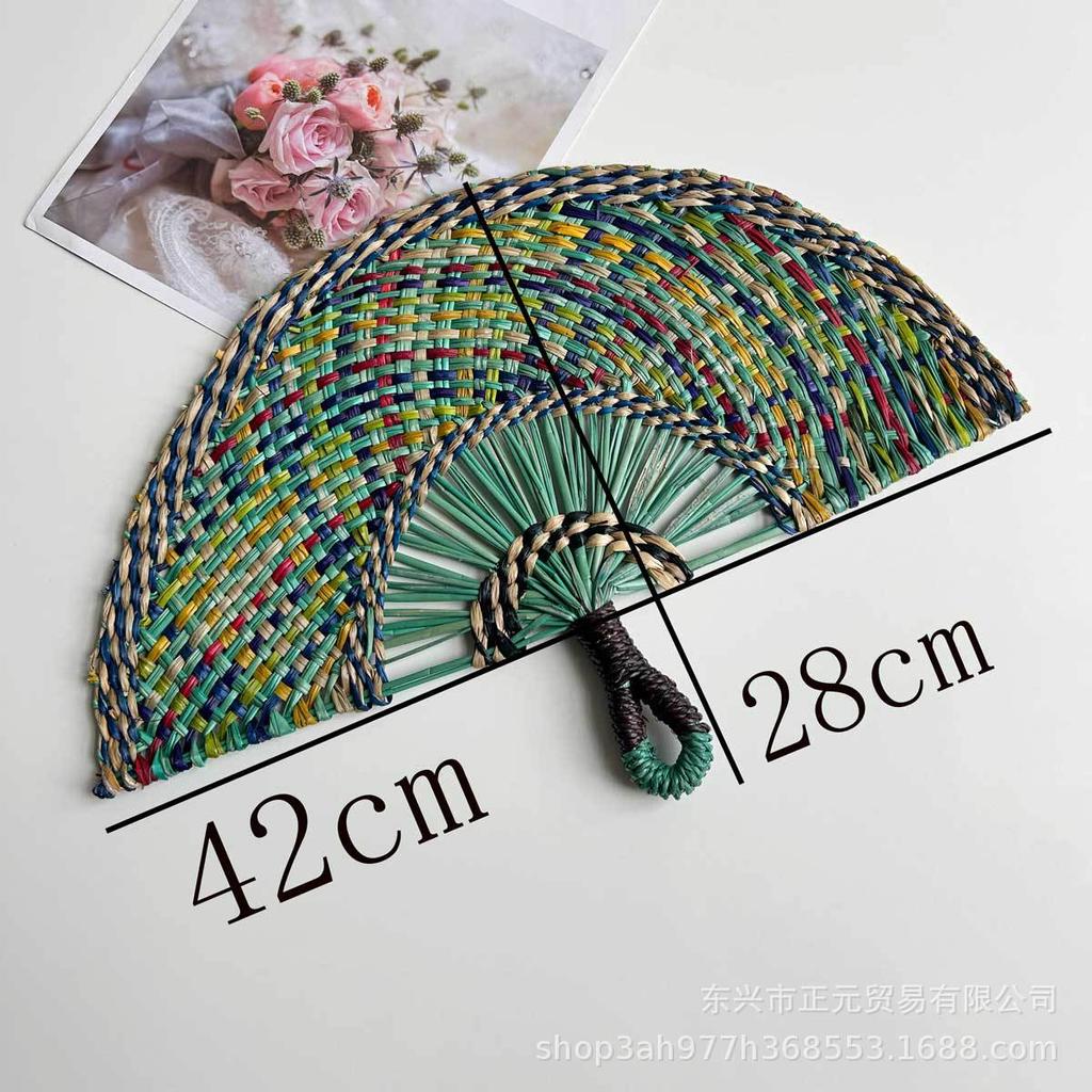 Straw fan, handmade seaweed fan, wall hanging fan, color decorative fan, summer hand crank fan, futon fan