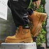 Men's High Top Boots Four Season Outdoor Work Shoes Anti Slip And Comfortable Yellow Boots Fashion British Casual Leather Boots