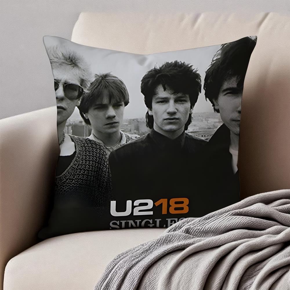 Classic Rock Band UU2 Cushion Cover Pillowcase Antidustmite Invisible Zipper Short Plush Sofa Cushion