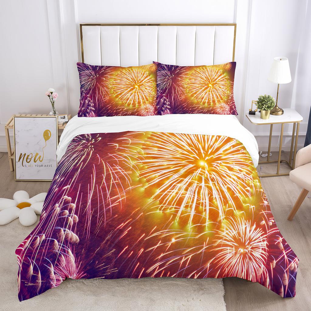 Пододеяльник Firework Queen Size, комплект постельного белья с разноцветными огнями, микрофибра, тема «Празднование Рождества», мягкий чехол для одеяла