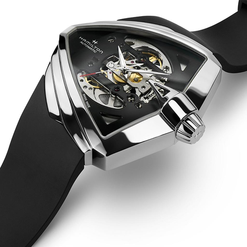 Hamilton H24625330 Ventura XXL Skeleton Автоматические Мужские Часы 45.5MM X 46MM Черный Каучук