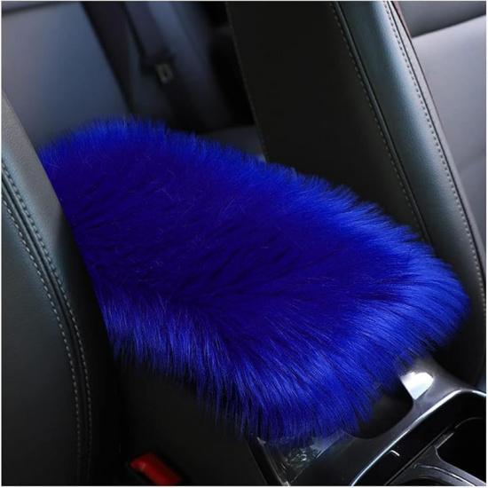 Furry Car Center Console Cover, 11.8"×7.9" Sheepskin Wool Armrest Box Cushion Pad, Comfort Soft Auto Center Console Protector, Interior Decor