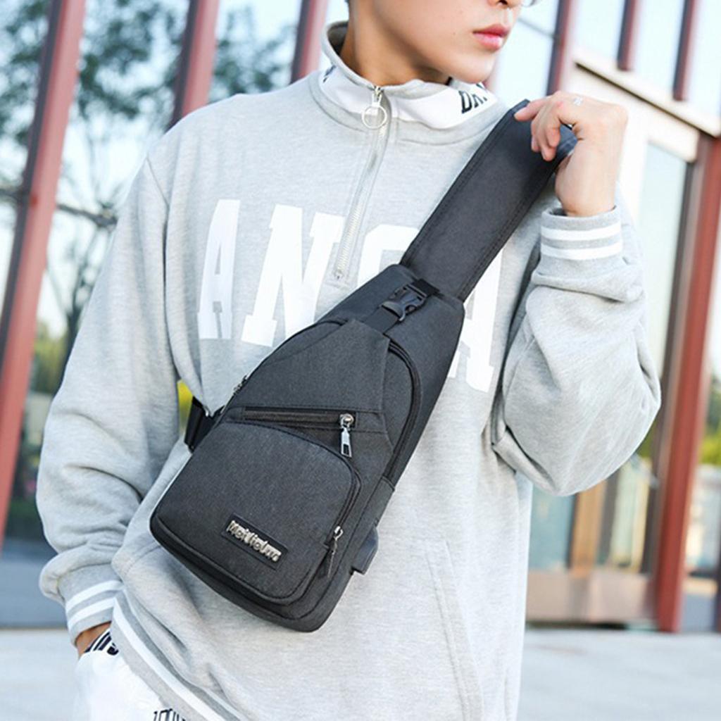 Fashion Sling Bag Men's USB Rechargeable Chest Bag Small Backpack Daypack
