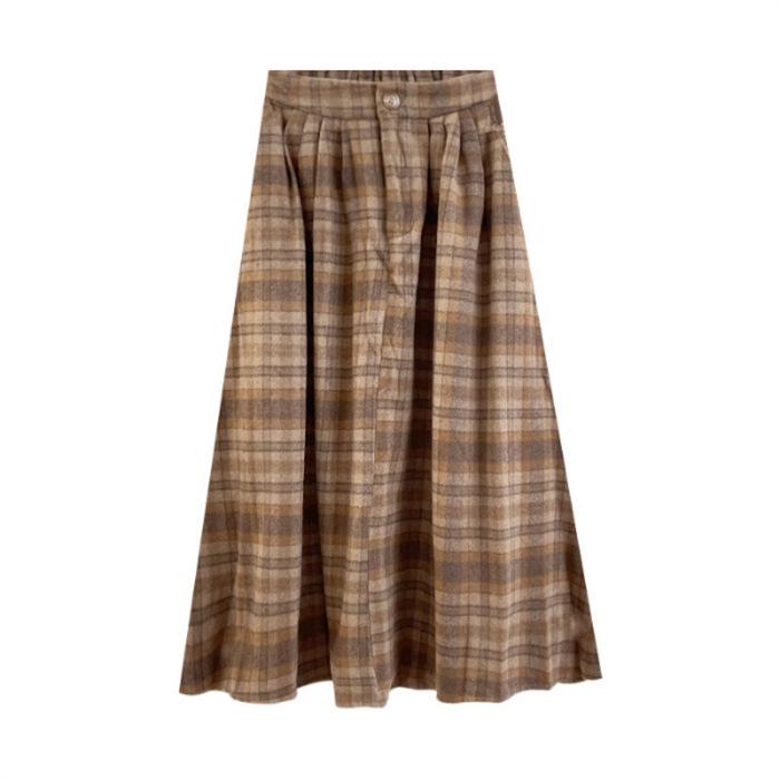 Женская юбка-трапеция из шерсти в зеленую клетку с высокой талией - Коллекция Осень/Зима 2024