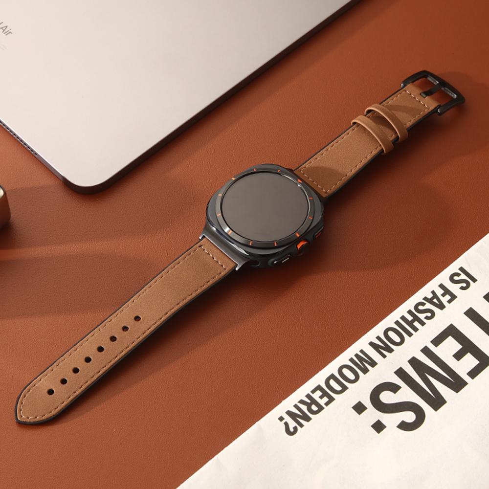 Кожаный деловой ремешок для Samsung Galaxy Watch 8 Classic 46 мм 44 мм 40 мм без зазоров, мужской браслет для Galaxy Watch 7 Ultra 47 мм, роскошный ремешок с изогнутыми концами