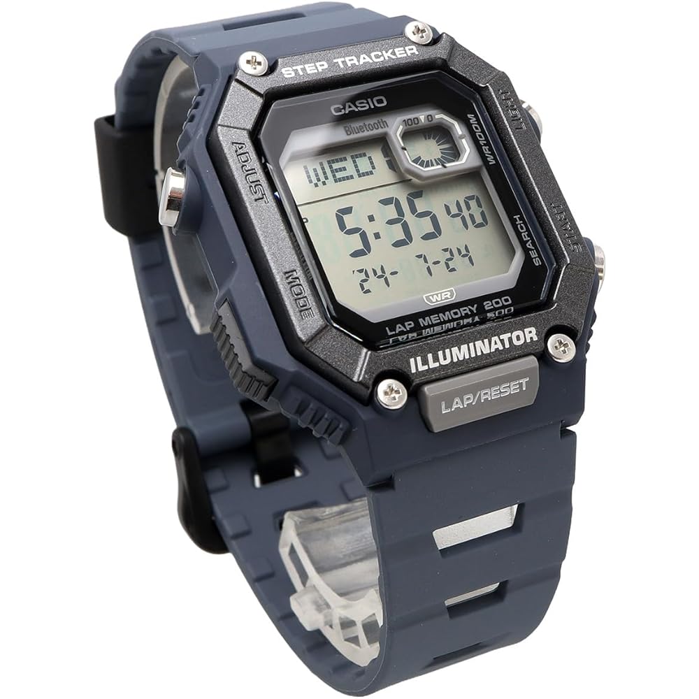 Casio WS-B1000-2AV Цифровые часы с Bluetooth, Синхронизация с мобильным телефоном, Шагомер, Мужские, Темно-синий Серый