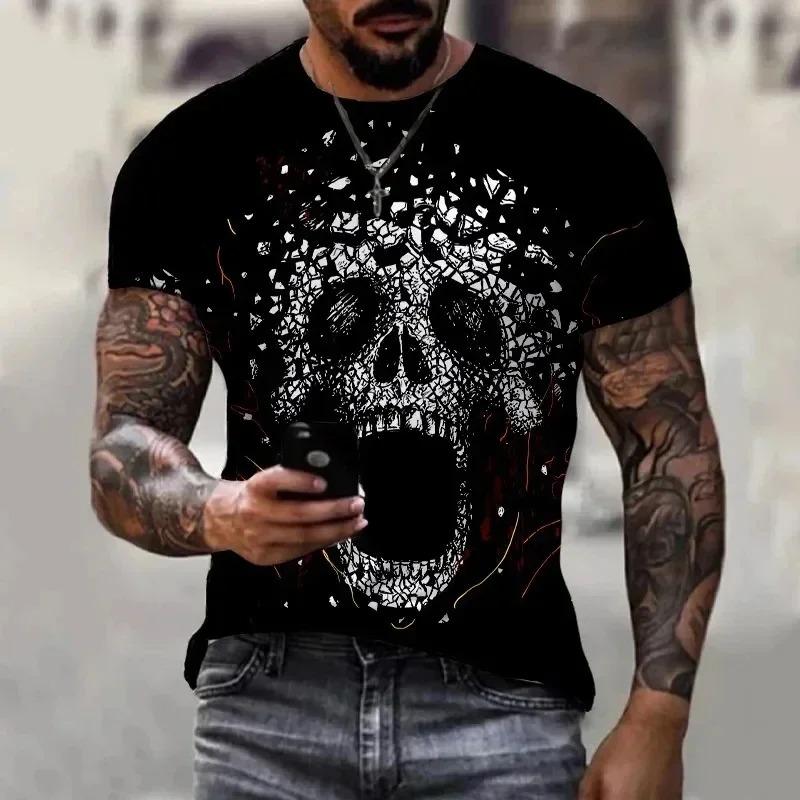 Funny 3D Skull Printed Men's T Shirt Hip Hop Punk Harajuku Streetwear Casual O-neck Short Sleeve Tops Fashion Oversized T-shirts