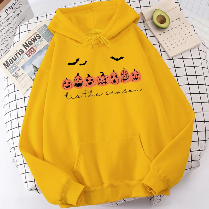 Happy Halloween Pumpkins Tis The Beason Hoodies Casual Long Sleeves Hooded Sweatshirts Cool Halloween Women Pullover Tops