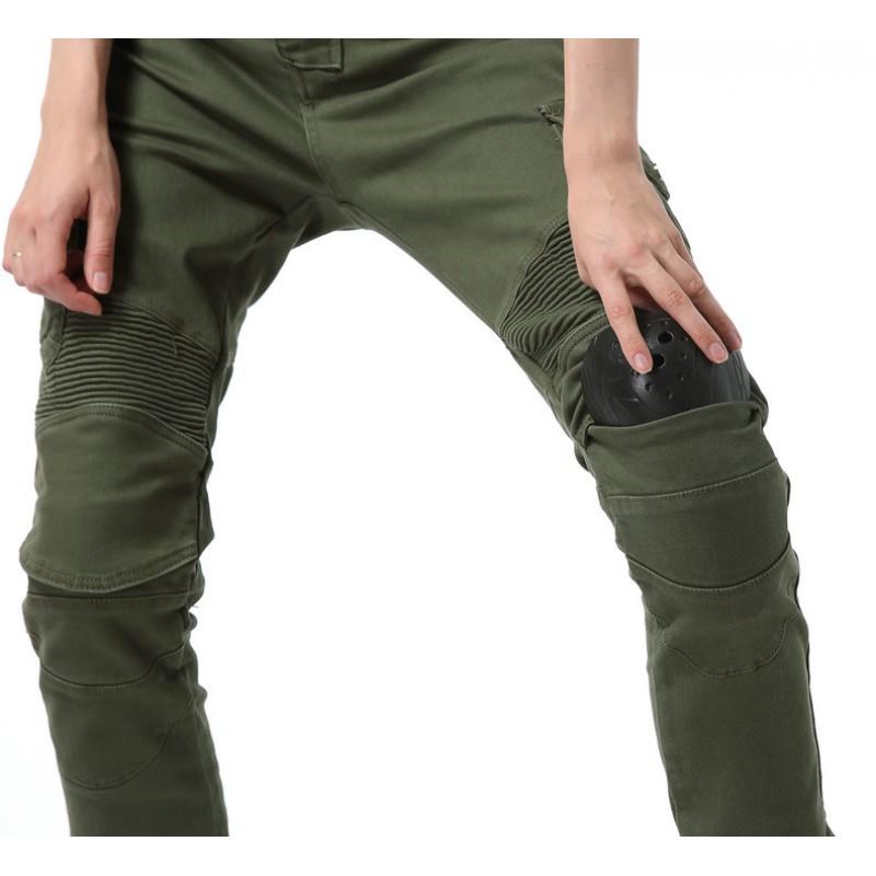Womens Military Green Motorcycle Riding Pants Casual Biker Jeans Stretch Cotton Denim Motorbike Sport