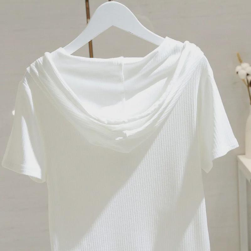 Женская футболка свободного кроя с короткими рукавами и капюшоном на шнурке, лето 2025 г.