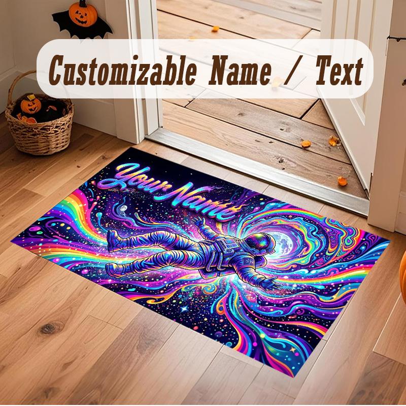 Astronaut Space Theme Soft Crystal Velvet Rug Custom Name & Text Print Non Slip Floor Rug for Bedroom Living Room