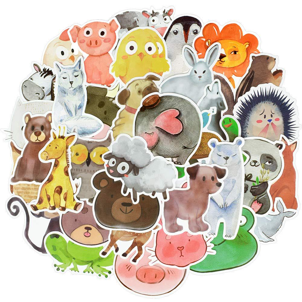 50 PCS Watercolor Animals Sticker Kids Toys Gifts Colorful Cute Cartoon Stickers To DIY Laptop Luggage Skateboard Guitar Decals