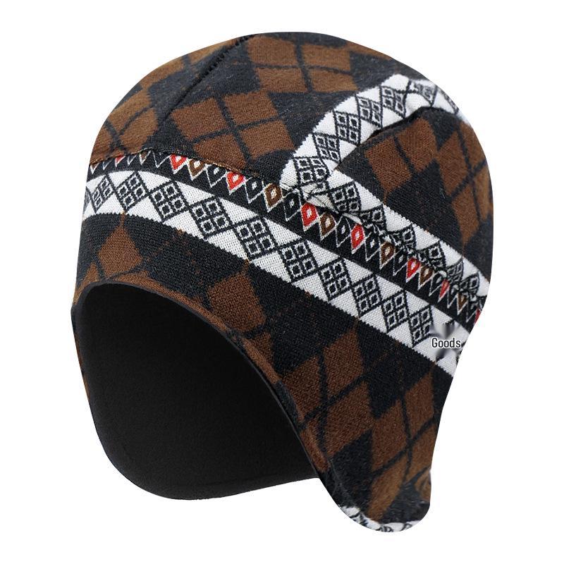 Ветрозащитная флисовая шапка-ушанка: Теплый, с принтом из искусственного кашемира, с защитой ушей для велоспорта