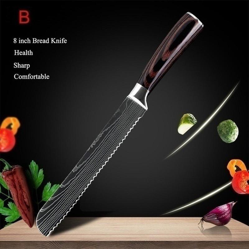 7-piece Laser Damascus Pattern Chef's Knife Sharp Santoku Meat Cleaver Slicing Utility Knife Tool