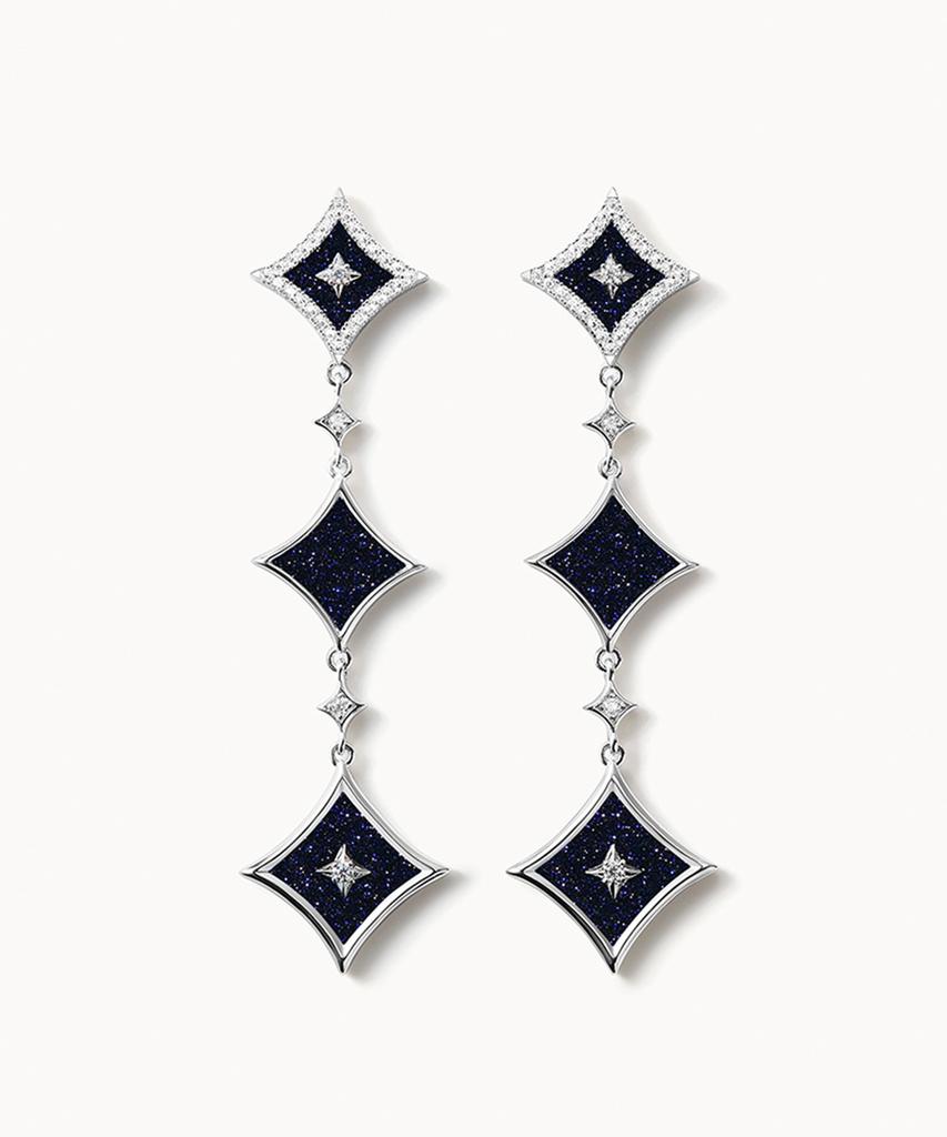 Lola Rose Starry Blue Sandstone Chain Silver Earrings