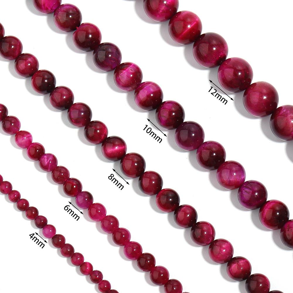 Magenta Tiger Eye 4-12mm Round Stone Beads Loose Spacer Beads for Jewelry Bracelets Making Accessories DIY 15"