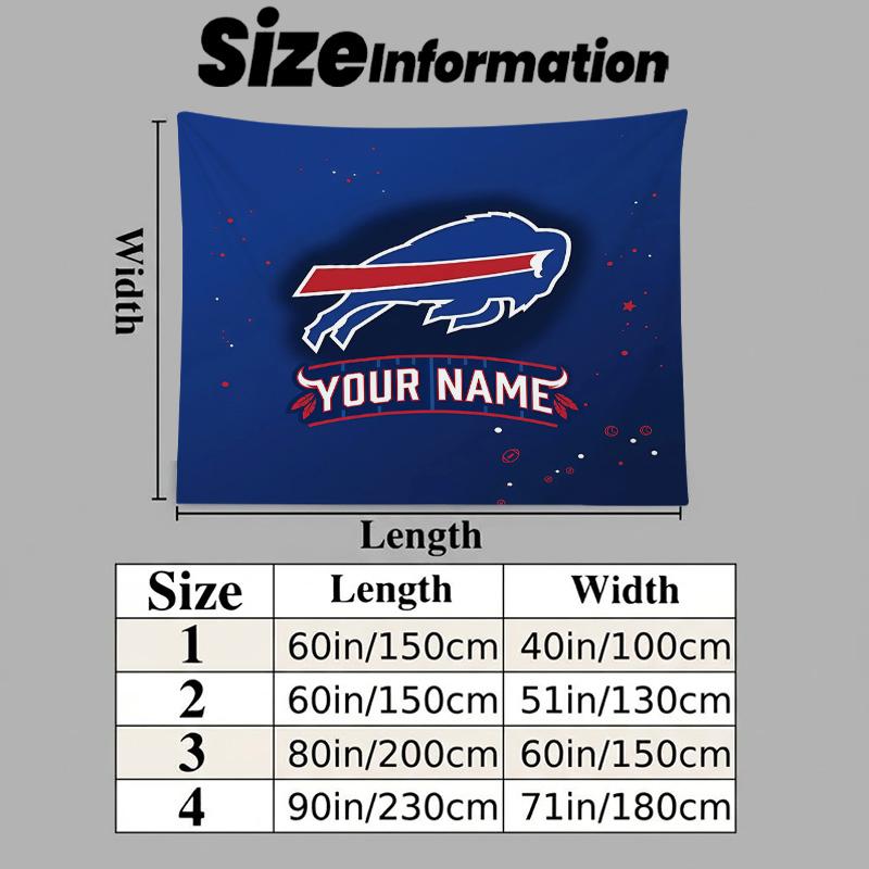 Custom Name Buffalo Bills Printed Tapestry – Wall Hanging for Bedrooms, Dorms, and Home Decor