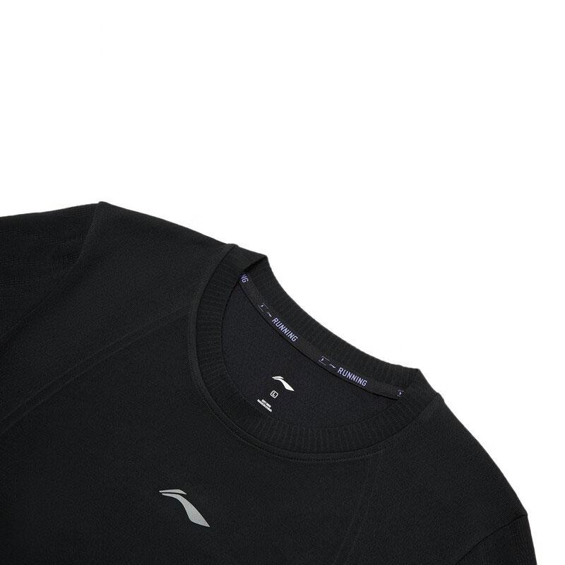 Li-Ning Беговая серия, однотонная облегающая футболка с круглым вырезом и длинными рукавами, женские топы, черный ATLT082-1