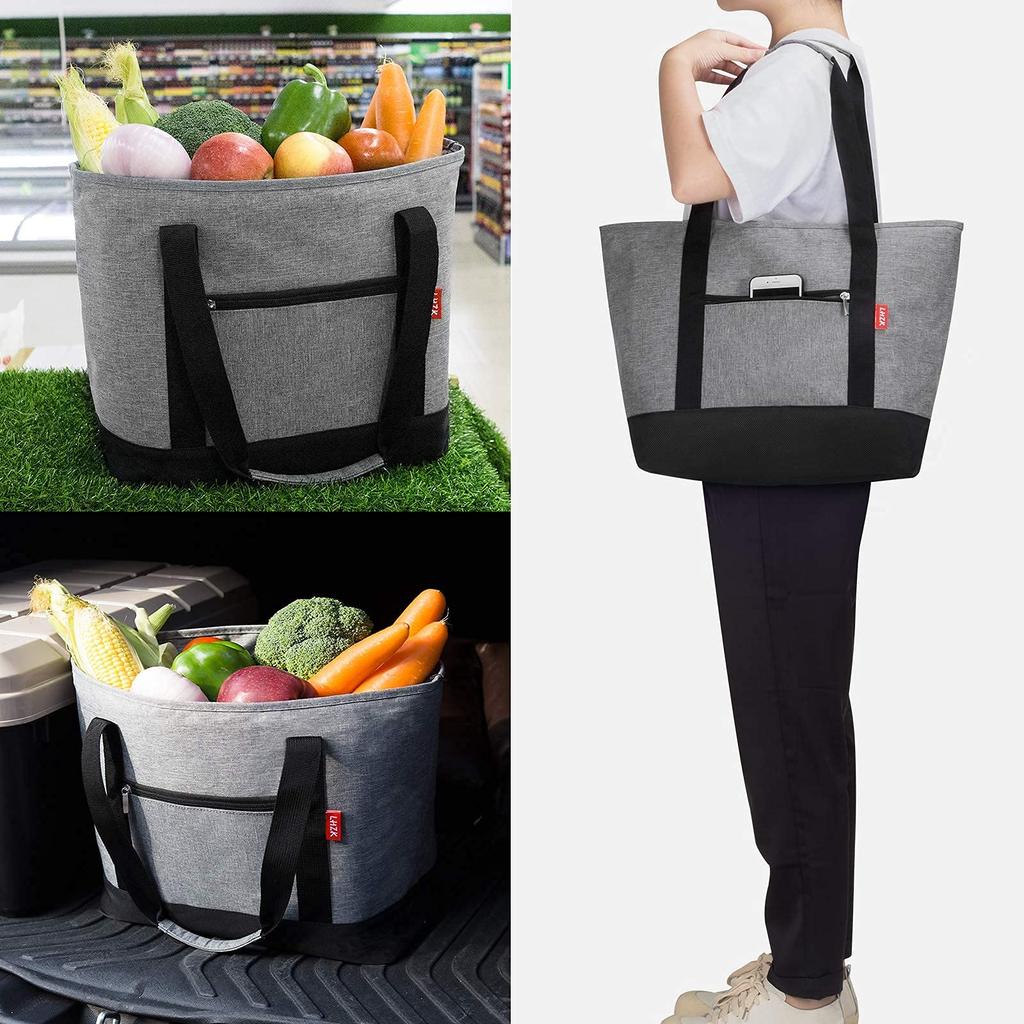 LHZK Insulated Eco Bag, Foldable Tote Bag, Lunch Bag, 28L Large Capacity Shopping Bag, Insulated Cooler Bag, Large Thermal Bag for Outdoor
