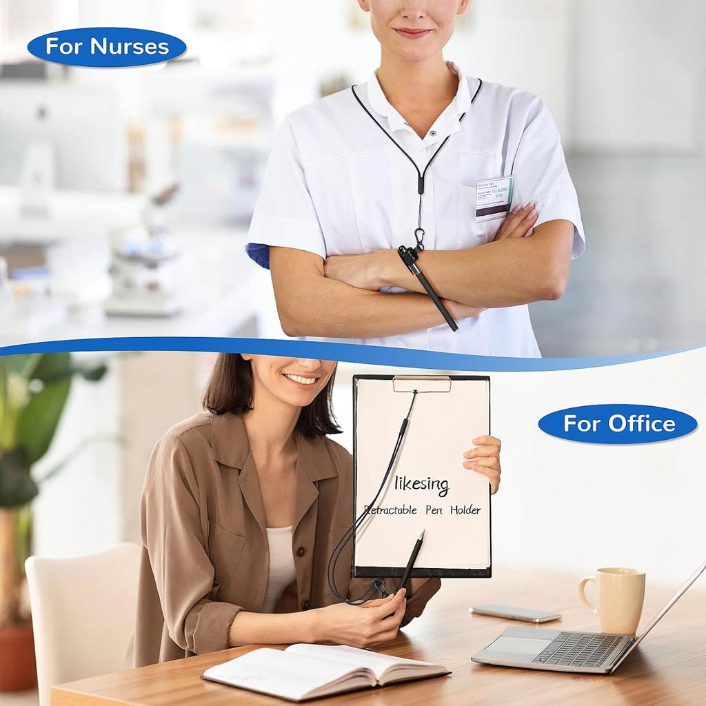 Portable Pen Holder for Lanyard, Elastic Pen Pencil Holder with Silicone Lanyard Around Neck for Nurses, Teachers, Waitres, Carpenters, Construction