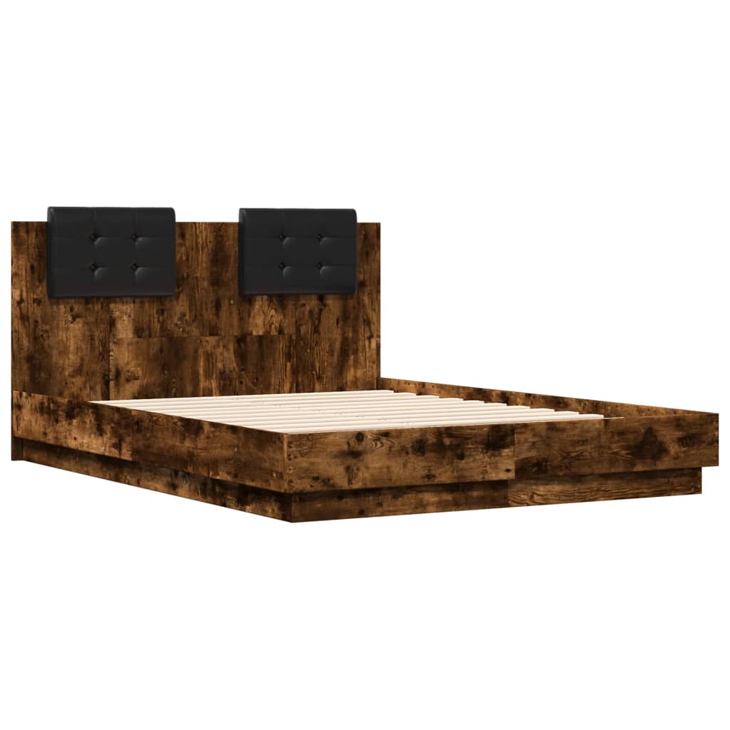 Bed Frame with Headboard Smoked Oak 120x190 cm Wood Based Material