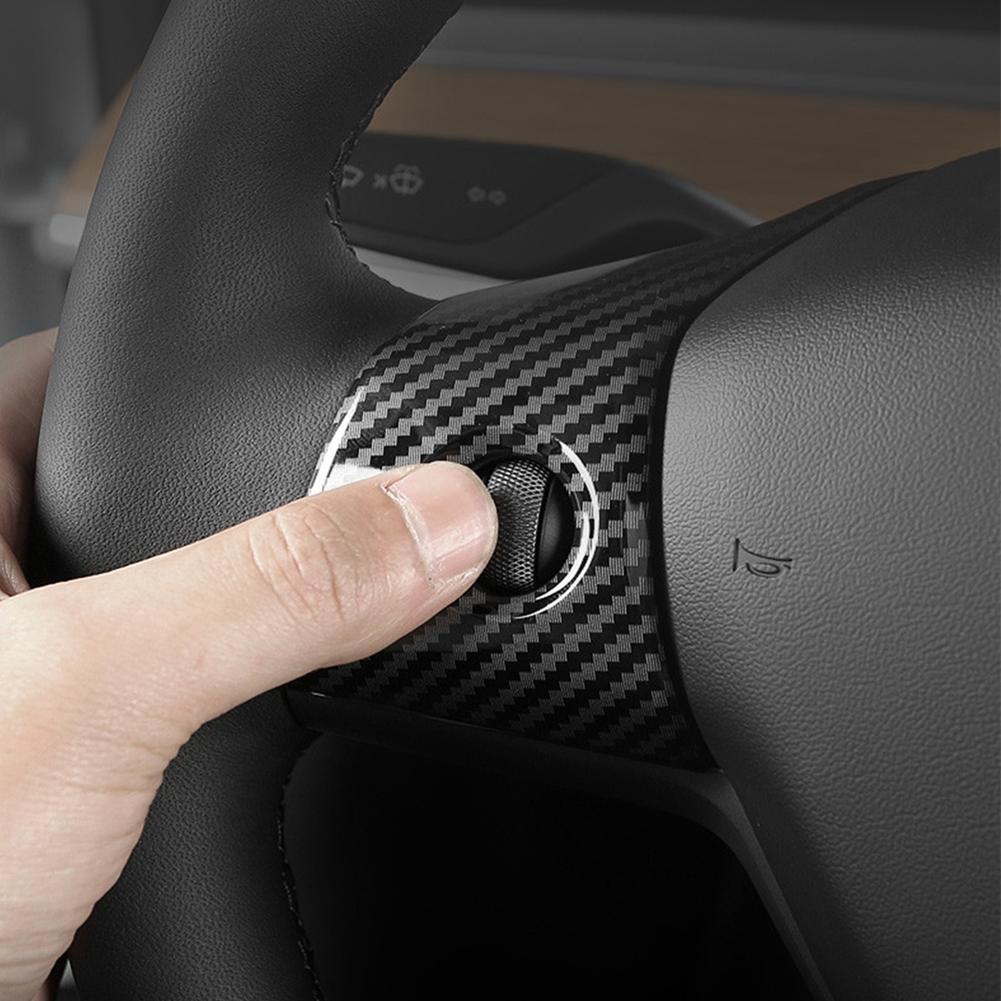 For Tesla Model 3 Model Y Carbon Fiber Steering Wheel Button Cover Trim Car Styling Decoration Car Interior