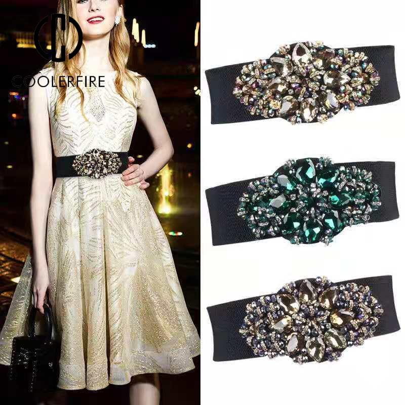 Популярный женский ремень с широкой талией, эластичный, модный, с кристаллами, женский ремень с блестящей пряжкой и бриллиантами, ремни для женщин, ремень LB2319