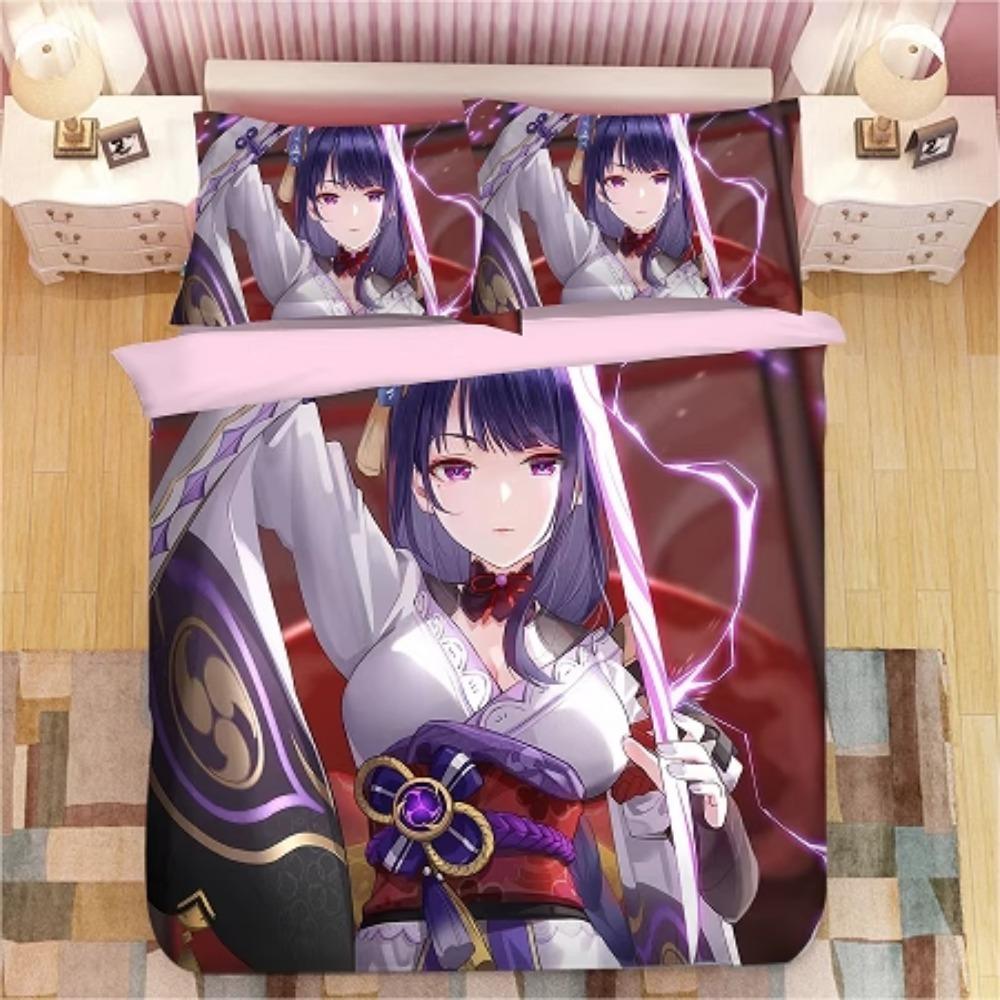 Anime Character Microfibre Bedding Sets for Kids Teens Adults Purple Duvet Cover with Zip Room Decor