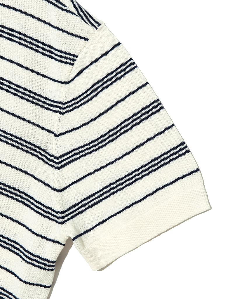LEE Collared Striped Short Sleeve Knit Ivory