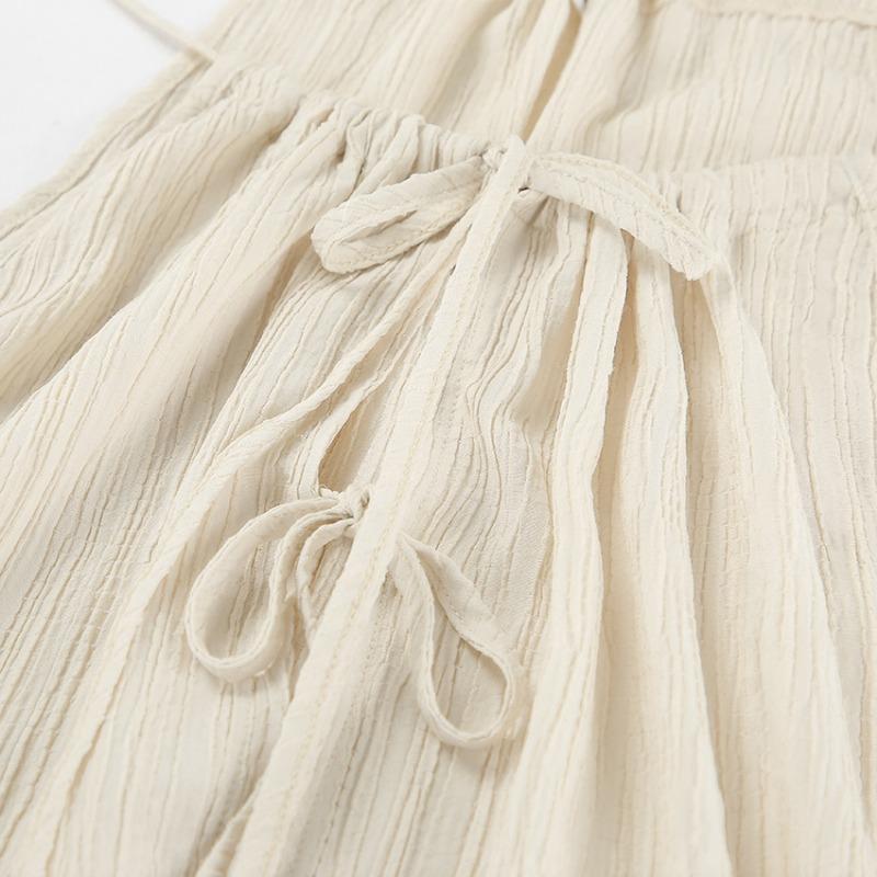 Retro Solid Color Round Neck Lace Up Sleeveless Top Sets Elegant High Waist Loose Wide Leg Pants Suit 2025 Summer Lady High Street Outfits