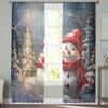 Christmas Tree Snowman Vintage Oil Painting Sheer Curtains Modern Gauze Curtain for Living Room Bedroom Voile Yarn Curtains