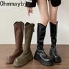 Fashion Vintage Chunky Women Knee High Boots Fashion Back Zippers Shoes Platform Thick Heel Autumn Winter Ladies Knight Long Booties