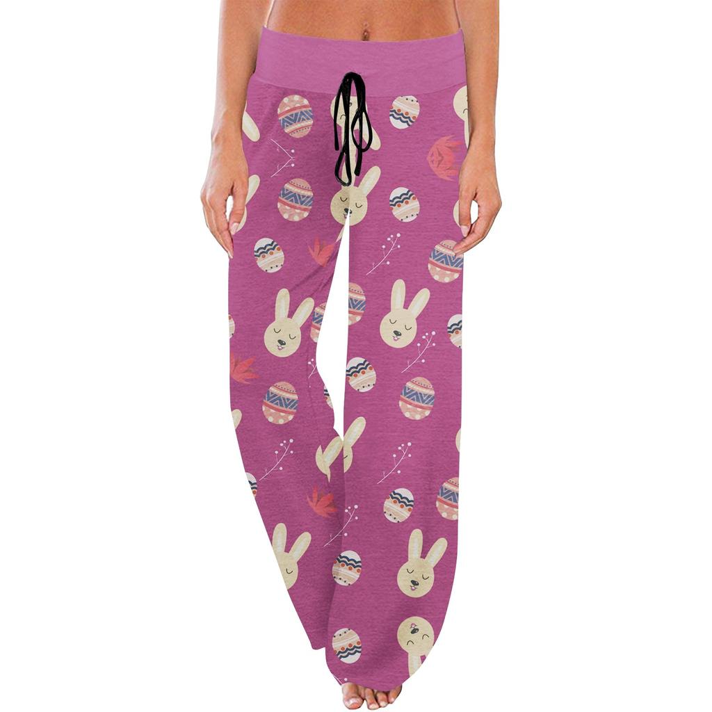 Женские удобные пижамные брюки с пасхальным принтом и маленькими карманами, широкие брюки с завязками