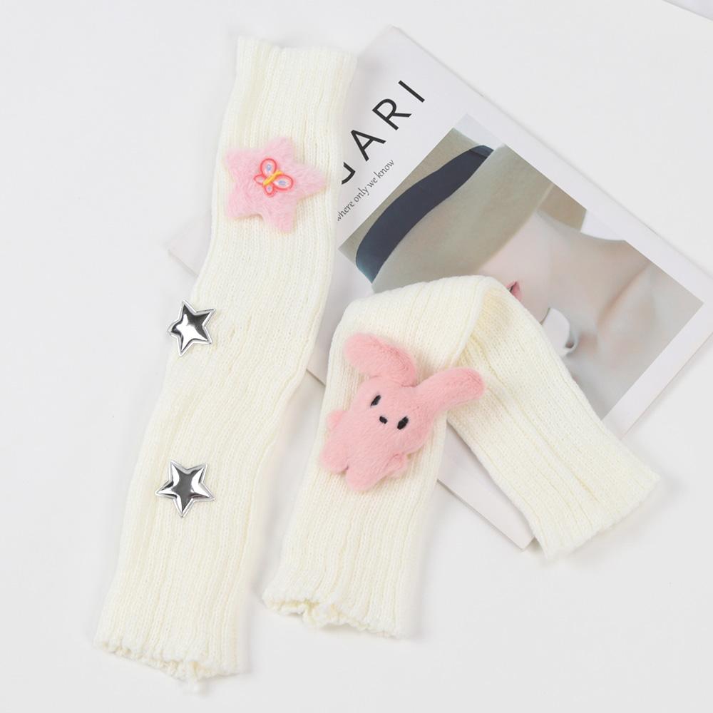 Winter Kawaii Arm Sleeves for Women Thicken Warm Knitted Arm Warmers Long Sleeve Half-finger Glove Gothic Fingerless Mitten