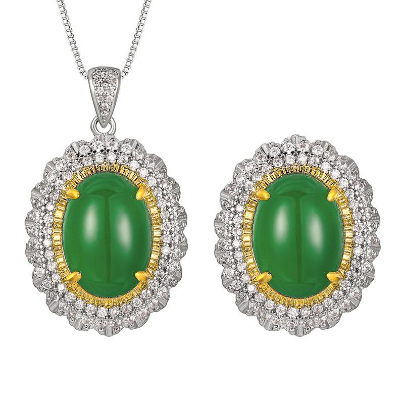 Ювелирные изделия Имитация Халцедона Ретро Легкая Роскошь Набор Подвеска с Главным Камнем 13 * 18