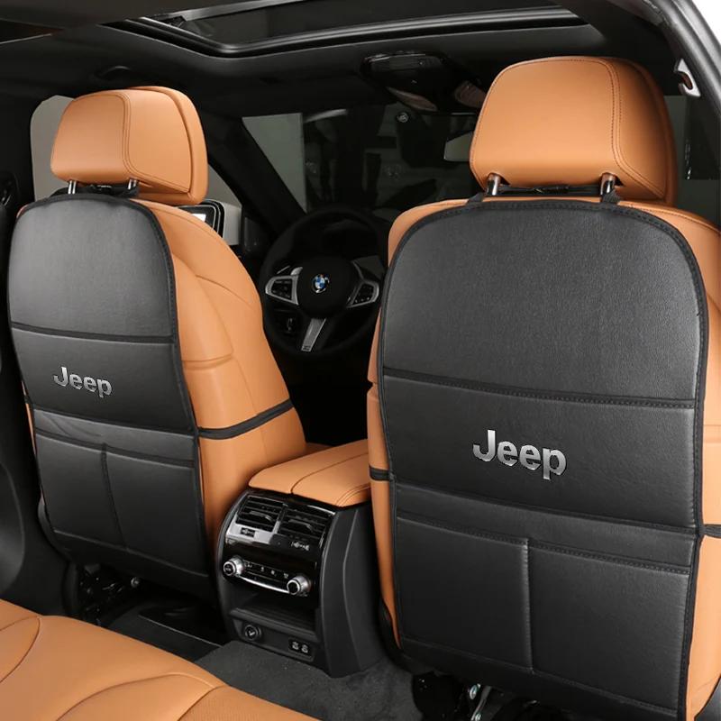 For Jeep Leather Car Anti-Kick Mats Auto Seat Back Protector Cover For Jeep Grand Cherokee Wrangler JK Gladiator Compass Rene