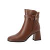 2024 Autumn/winter Women Boots Square Toe Chunky Heel Shoes Split Leather Short Boots for Women Side Zip High Heel Retro Boots