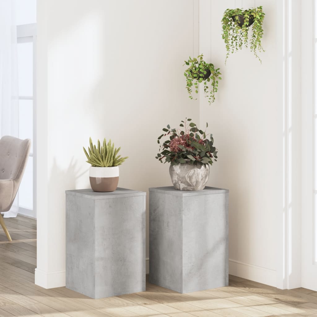 Plant Stand Set of 2 Concrete Grey 30 x 30 x 50 cm Engineered Wood