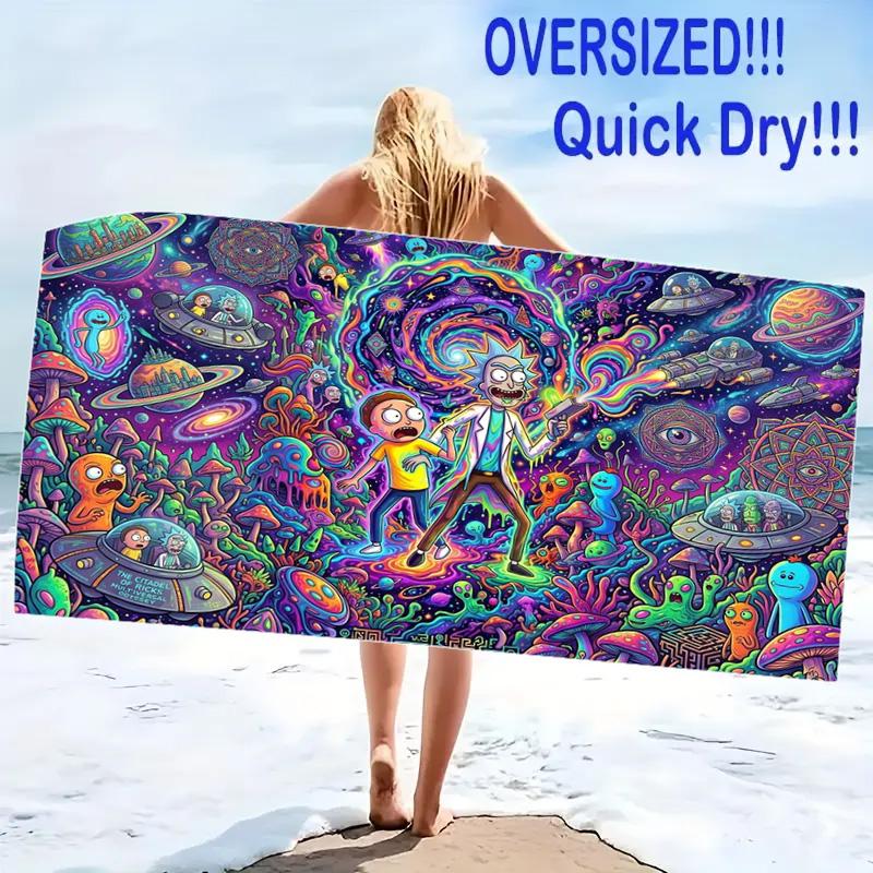 Rick Morty Cartoon Print Beach Towel, Large Soft Quick Dry Towel for Beach Camping Swimming