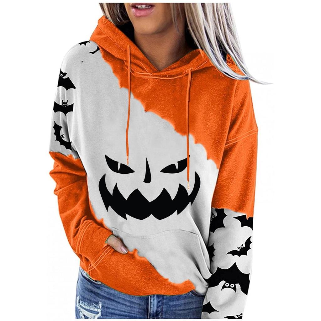 Women's Casual Fashion Halloween Print Long Sleeve Pullover Hoodies Sweatshirts