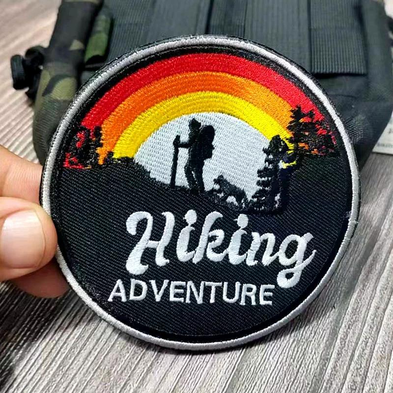 Mountaineering Hiking Sunset Airplane Badge Embroidery Velcro Cloth Sticker Outdoor Backpack Decoration Embroidery Sticker