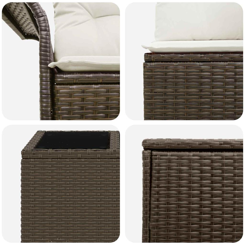 Sofa Set 6 pcs. 4 Seater Brown and Cream White