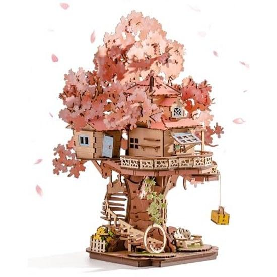 Rolife 3D Puzzle Wooden Sakura Tree House Swing Beginner-Friendly Assembly Kit DIY Creative Model Craft Japanese Style Interior Decoration Home Living