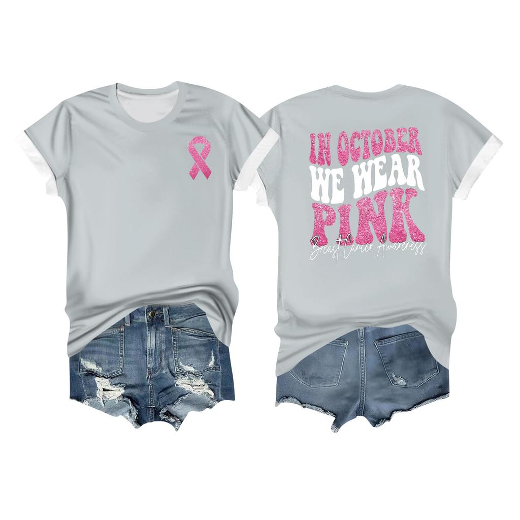 Women's Breast Ribbon Printed Casual Short Sleeve